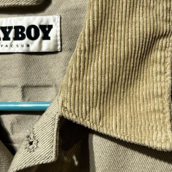 Playboy by Pacsun Men’s Beige Denim, Corduroy Collar Trucker Jacket  Size SMALL - Picture 8 of 12